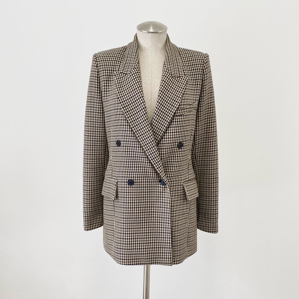 Zara Double Breasted Houndstooth Blazer Old Money
